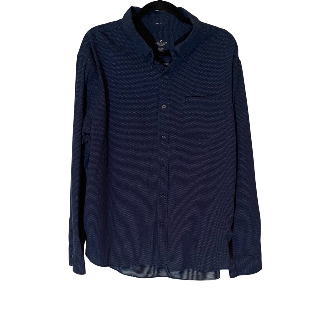 American Eagle Outfitters Mens XXL Prep Fit Navy Blue Micro Dot Button Down - Picture 1 of 6